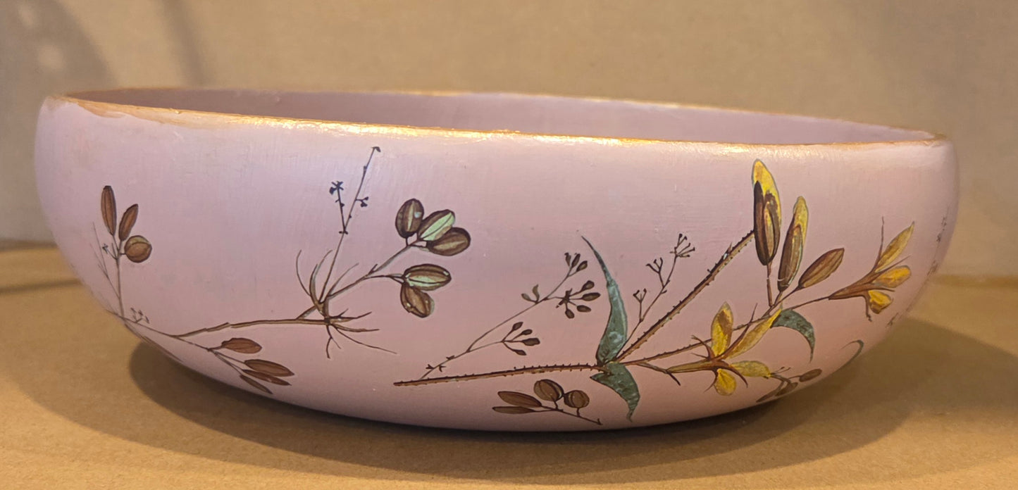 Pink Floral Wooden Bowl