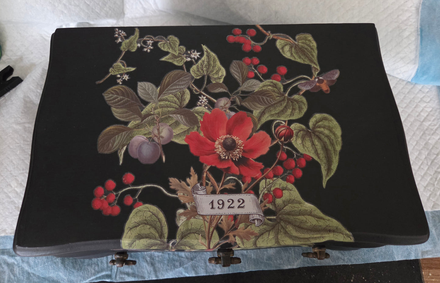 Black, Floral Jewellery box with drawer