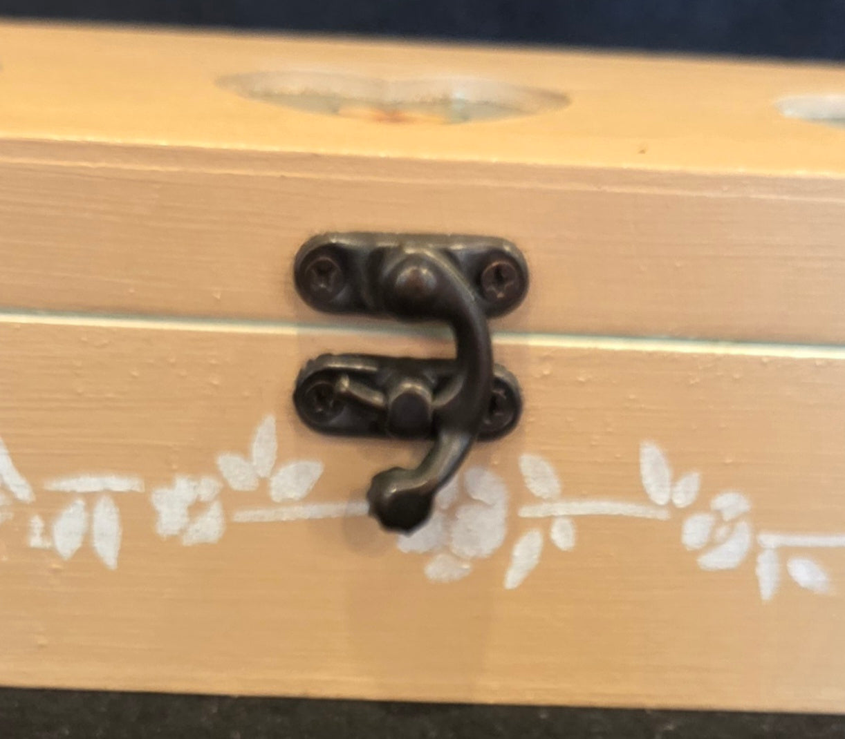 Oblong 3 Compartment, Hand Decorated, Heart Windowed Trinket Box
