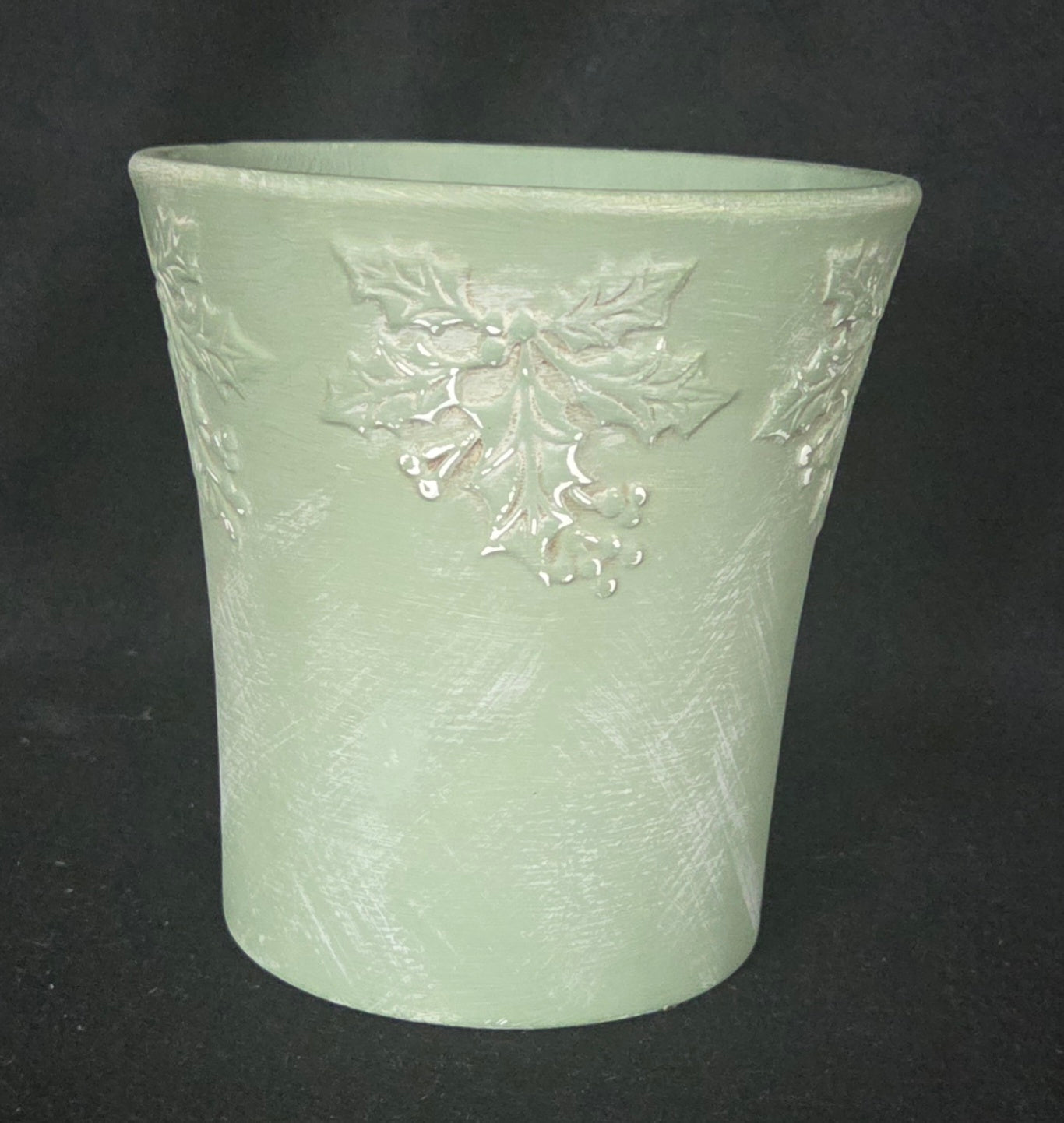Hand Painted Distressed Holly Plant Pot