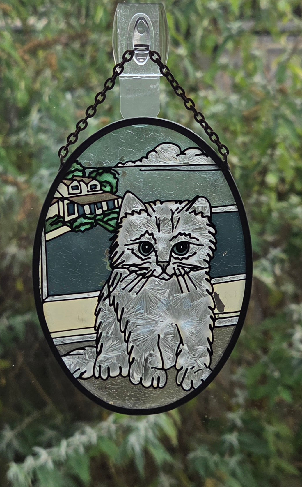 Painted Glass Cat Suncatcher