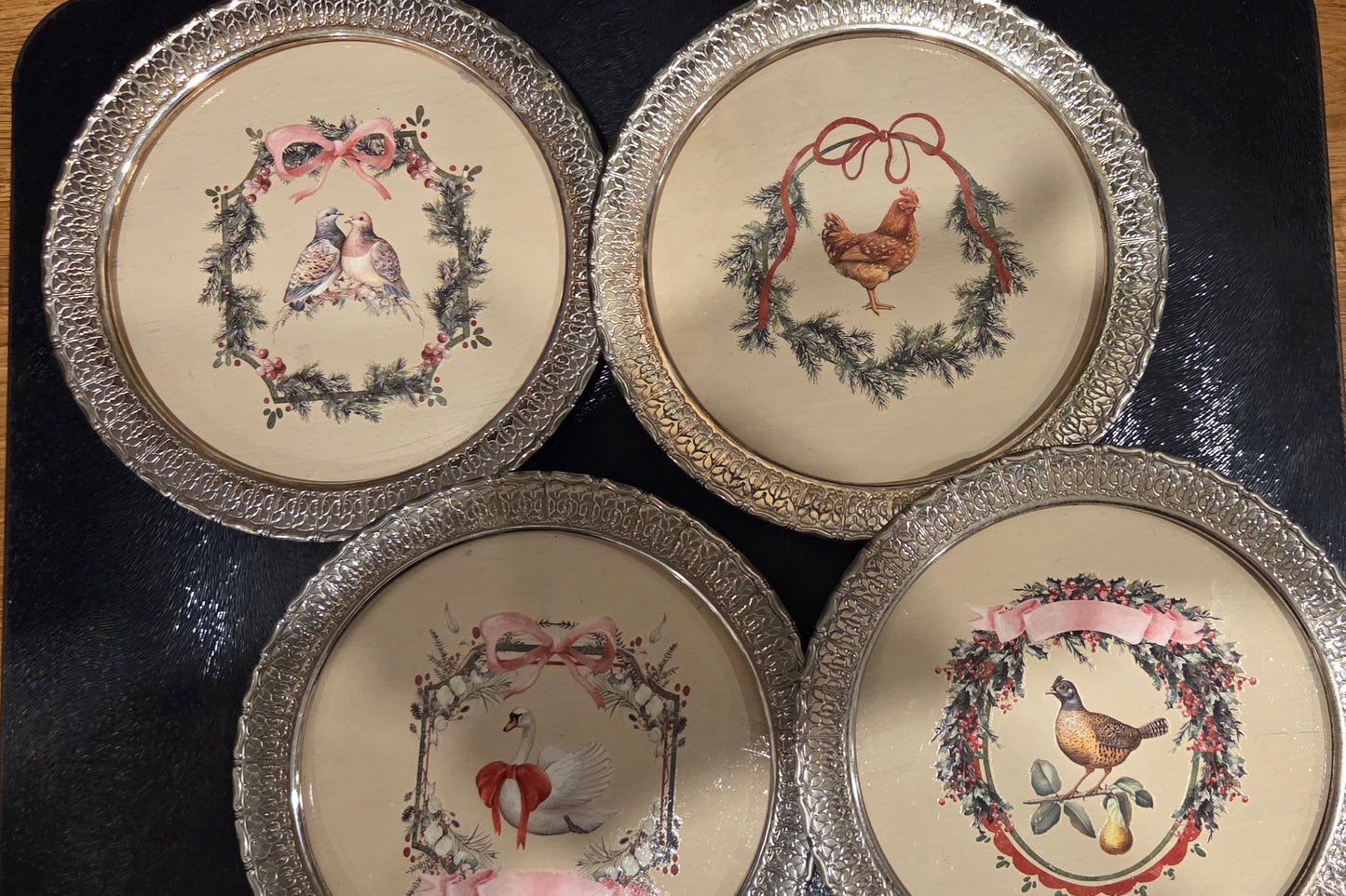 Small glass and silver metal trays