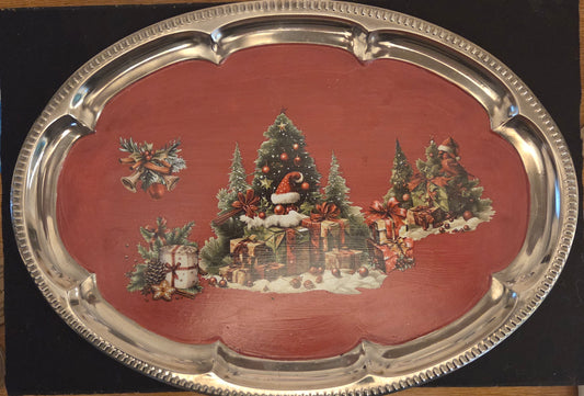 Christmas Silver Metal Tray