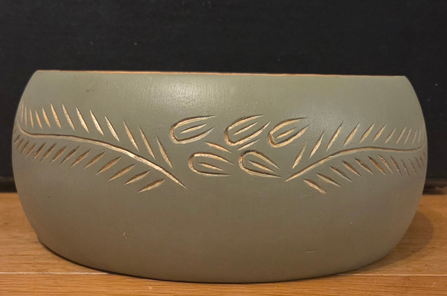 Large Engraved and Hand painted wooden bowl