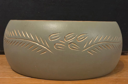 Large Engraved and Hand painted wooden bowl