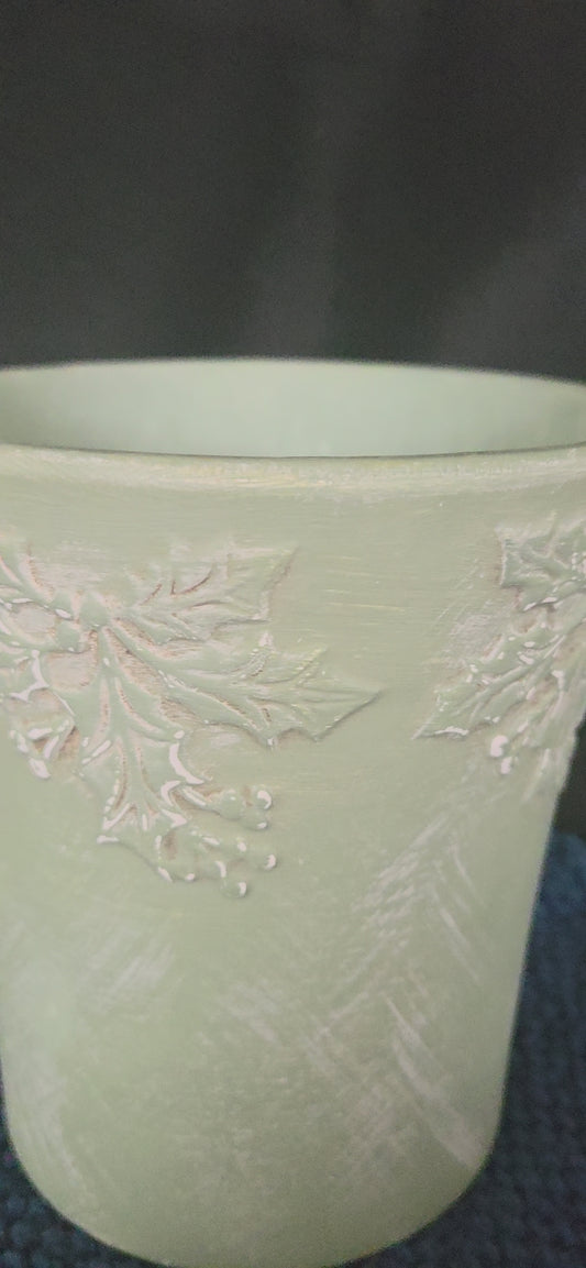 Hand Painted Distressed Holly Plant Pot