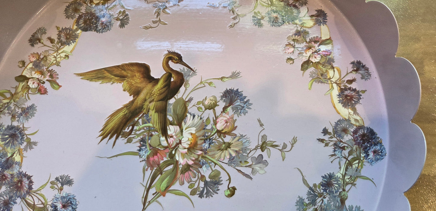 Large 30cm Bespoke Lilac Chinoiserie Style Scalloped-edge Tray