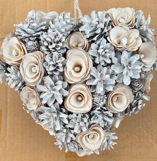 Winter/Christmas Hanging Cone Heart 3D Wreath