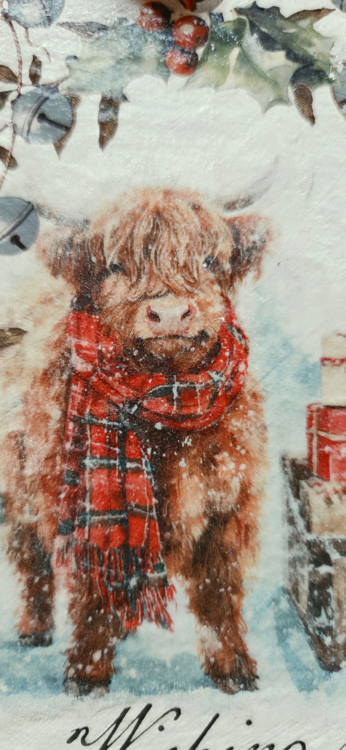 Hand Decorated 15cm Round Christmas Highland Cow Hanging Slate