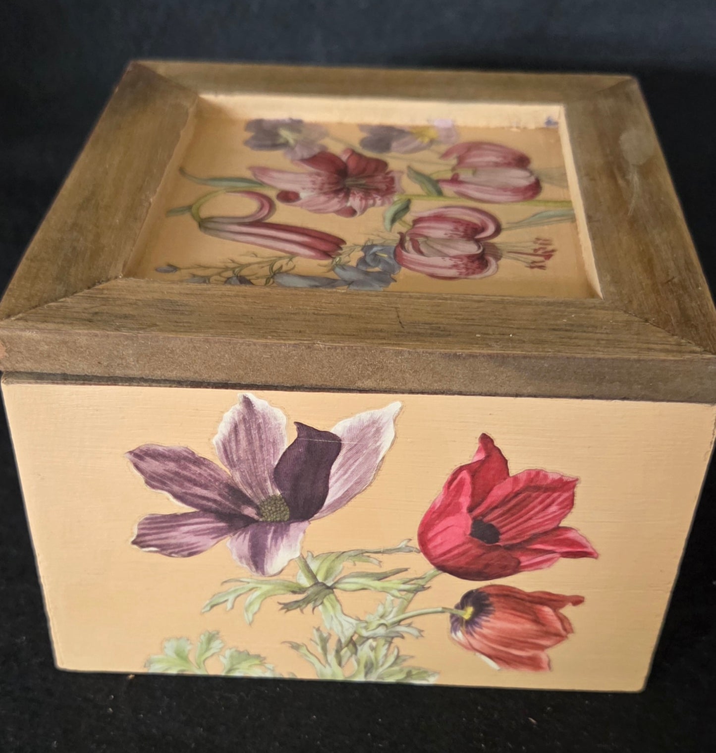 Square Floral Peach Wooden Box