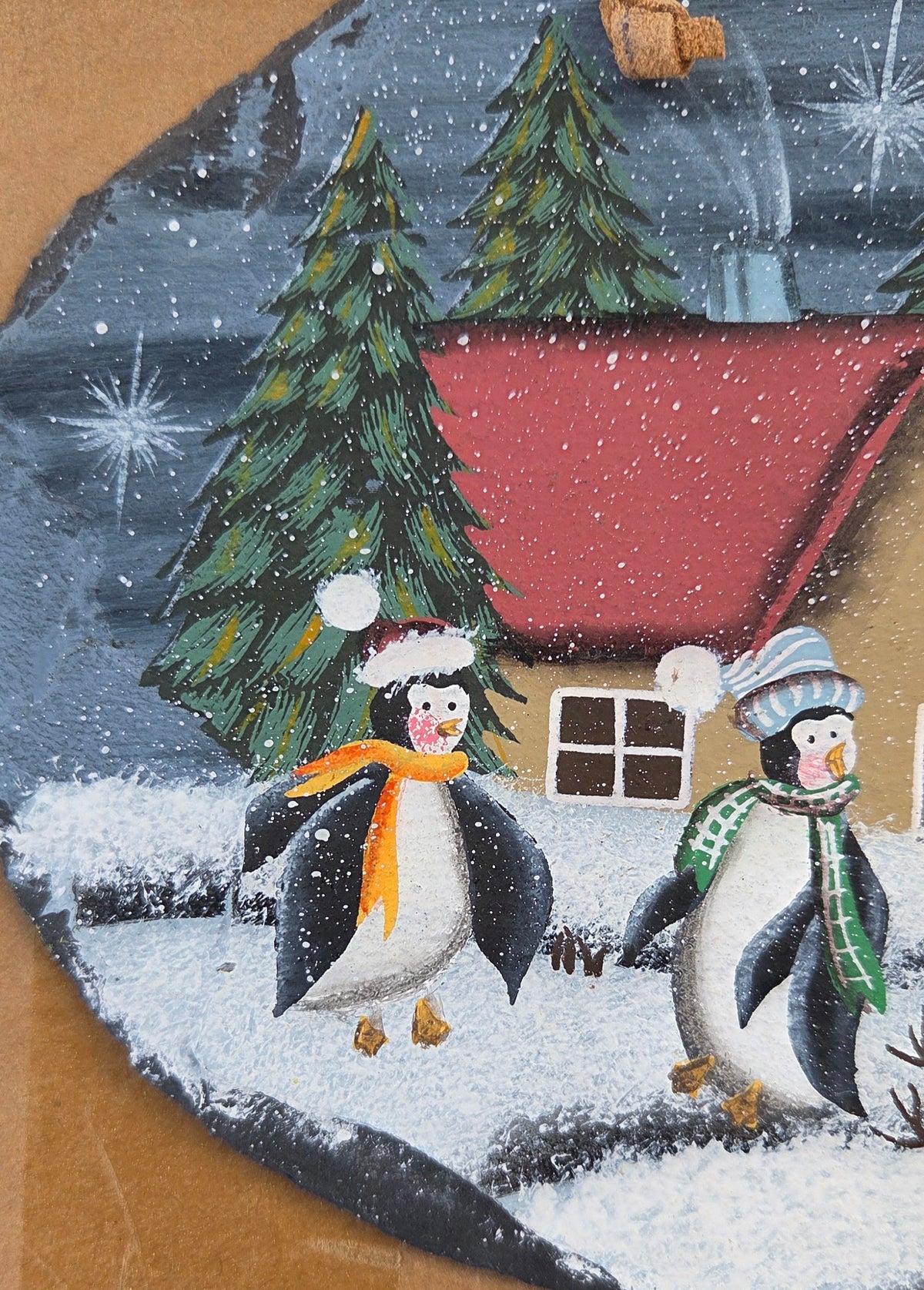 Hand Painted Winter Penguins Slate