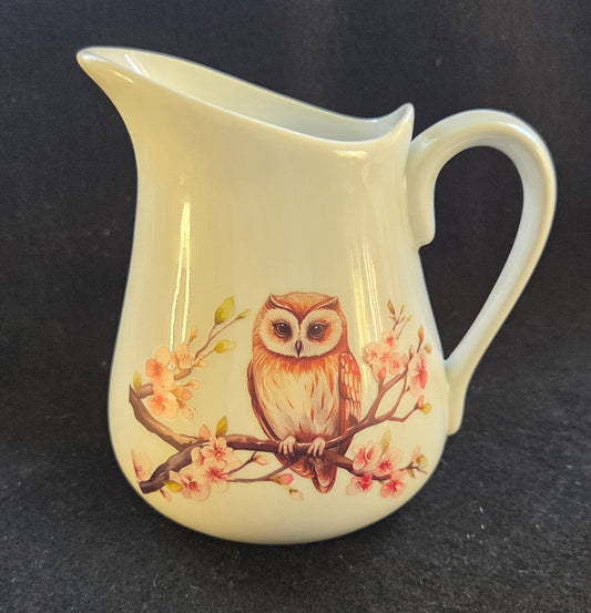 Bespoke White Ceramic Milk Jug/Creamer With An Owl design