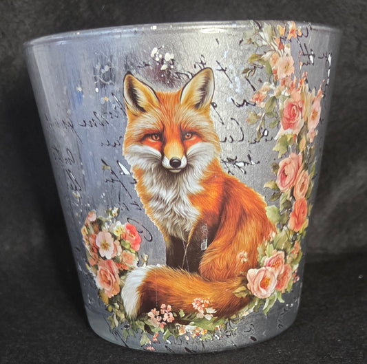 Bespoke Silver Mercury Glass Fox and Floral Flower Pot