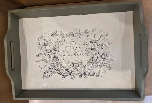 Vintage Wooden Vintage Tray - Green and White Winter design