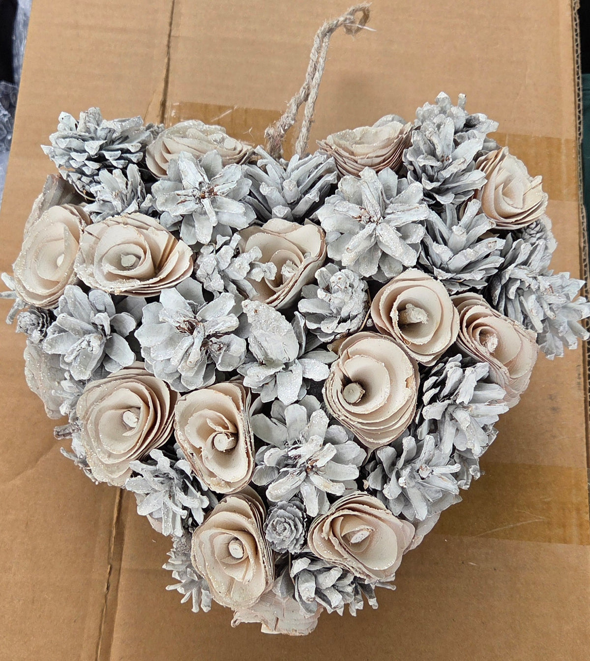 Winter/Christmas Hanging Cone Heart 3D Wreath