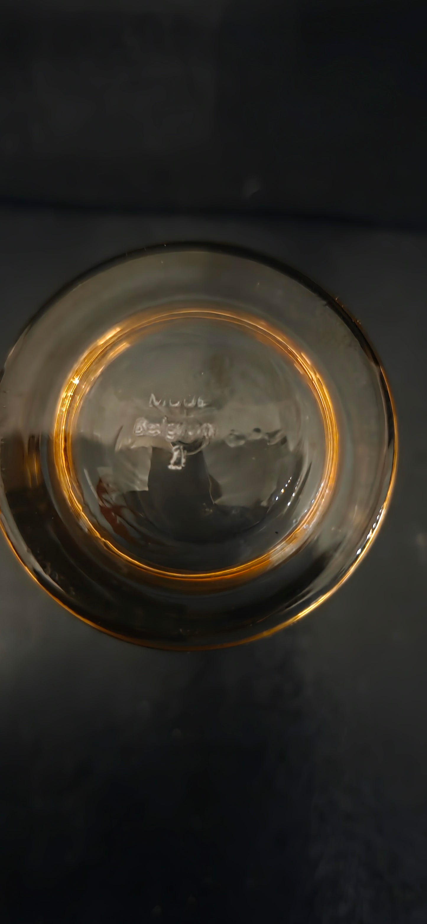 Vintage Belgian Glass Jug and two glasses with Gold Luster and Stag and Deers Scenes