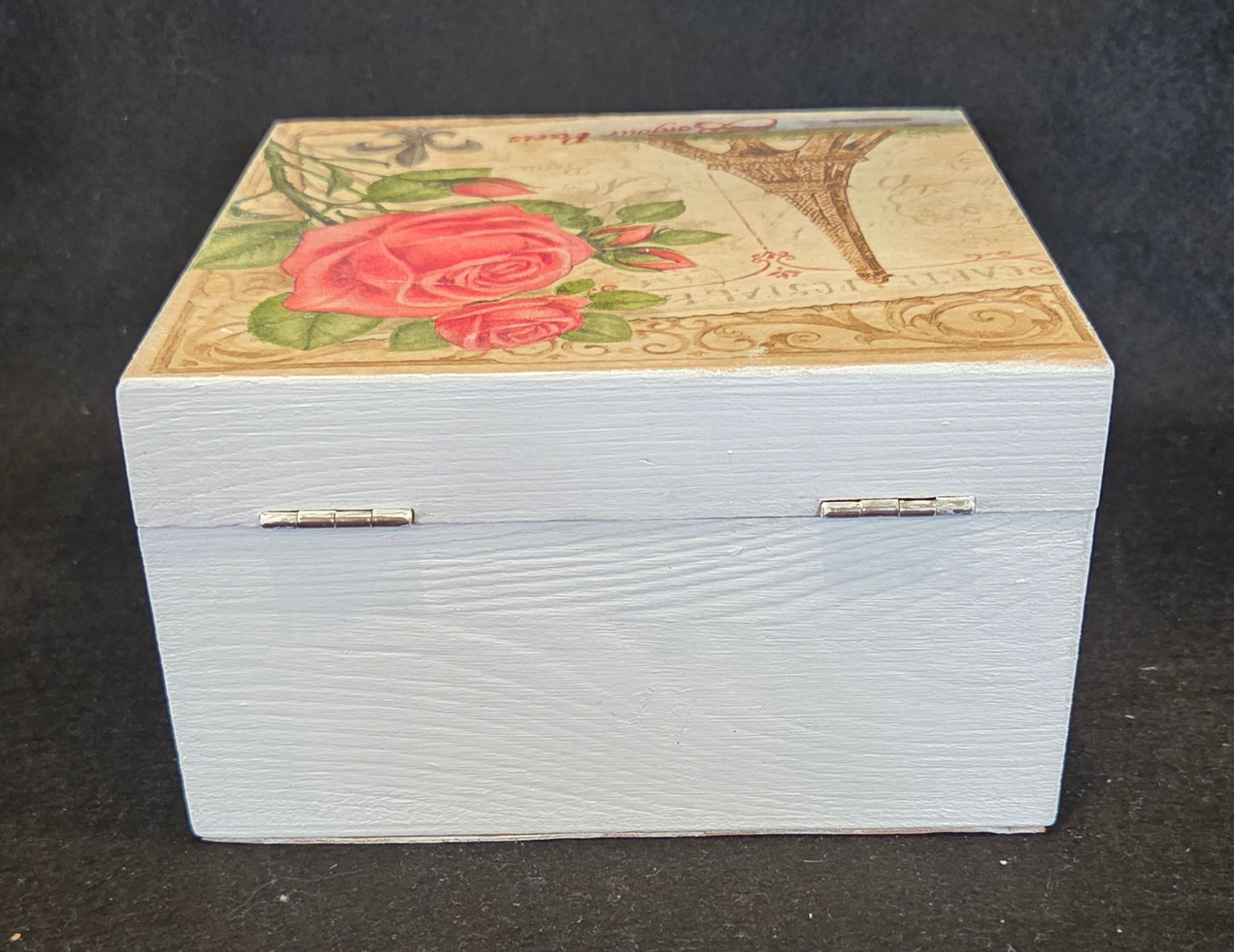 Parisian Themed Square Wooden Box with Clasp.