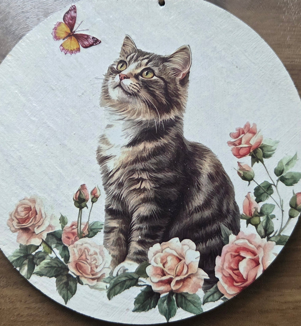 Lovely Kitten and butterfly handing slate.