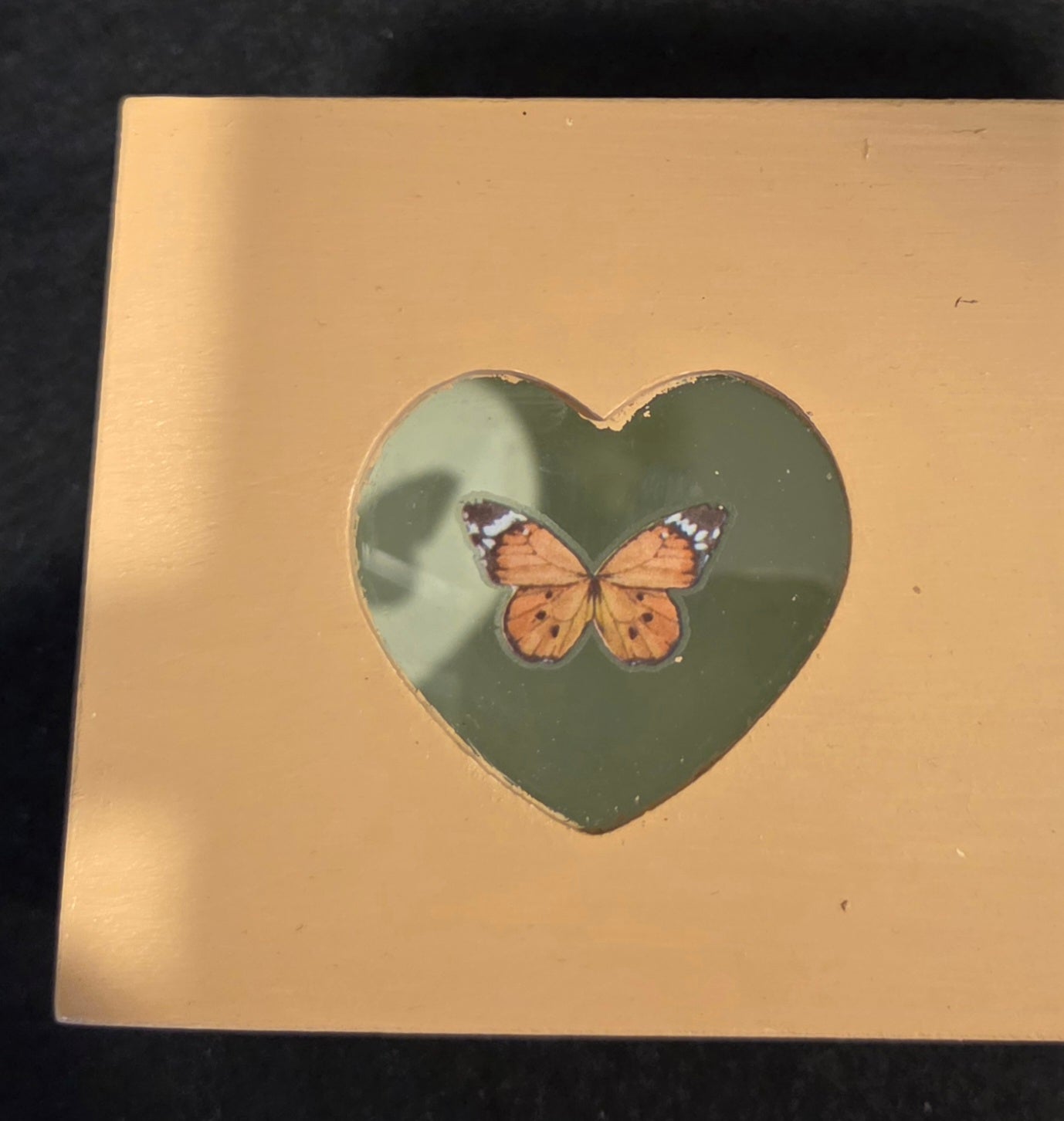 Oblong 3 Compartment, Hand Decorated, Heart Windowed Trinket Box