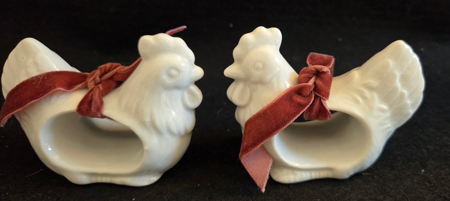 Set of 4 Vintage White Ceramic Chicken Napkin Rings