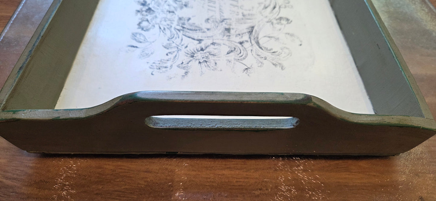 Vintage Wooden Vintage Tray - Green and White Winter design