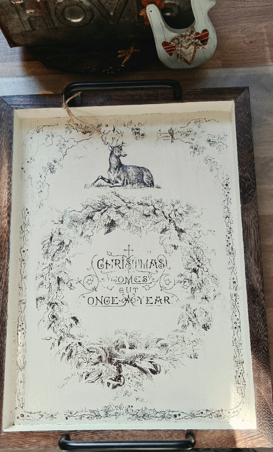 Wooden Vintage Christmas Themed Tray