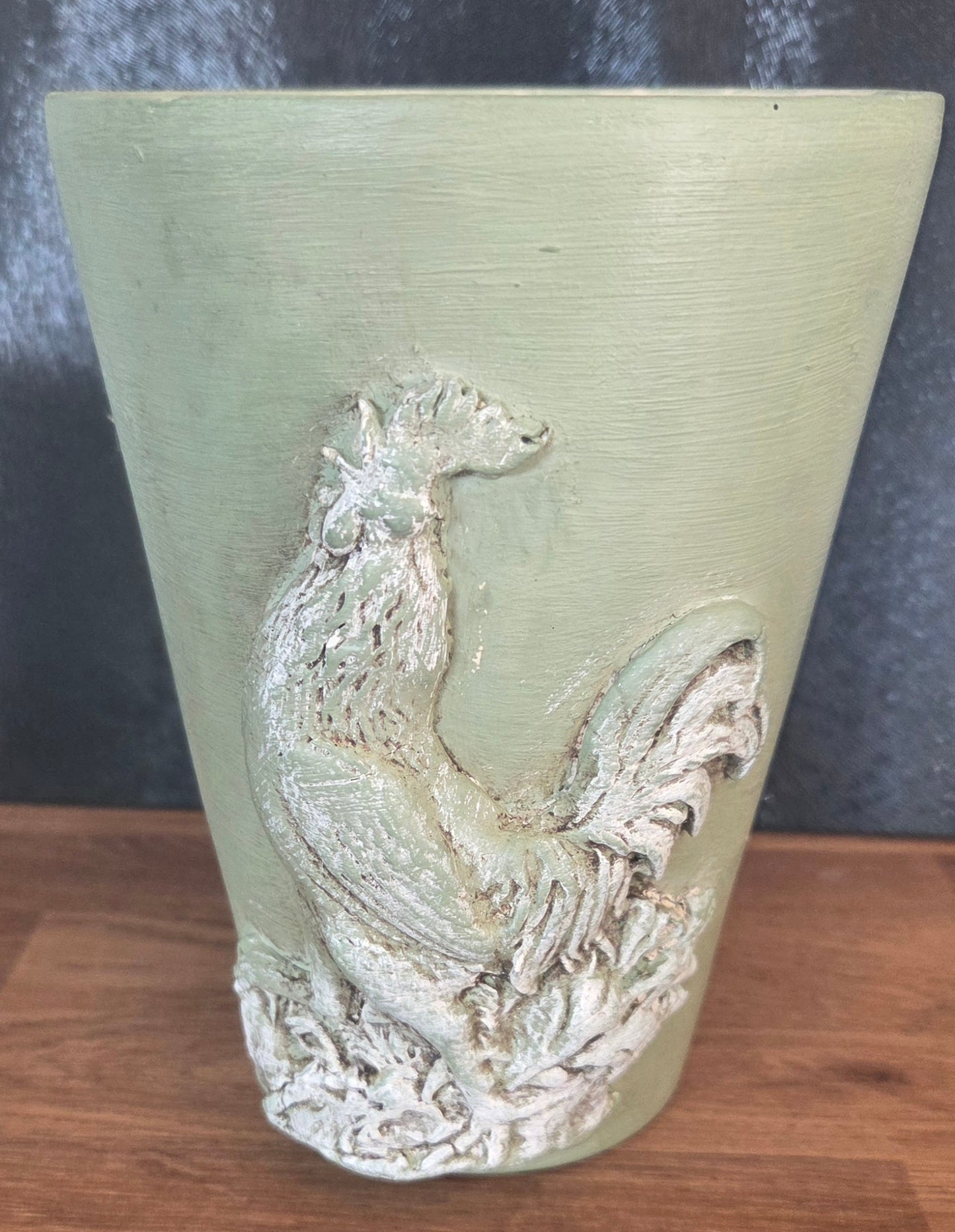 Bespoke Hand Decorated Chicken/Rooster Clay Flower Pots. Sold individually or as a pair.