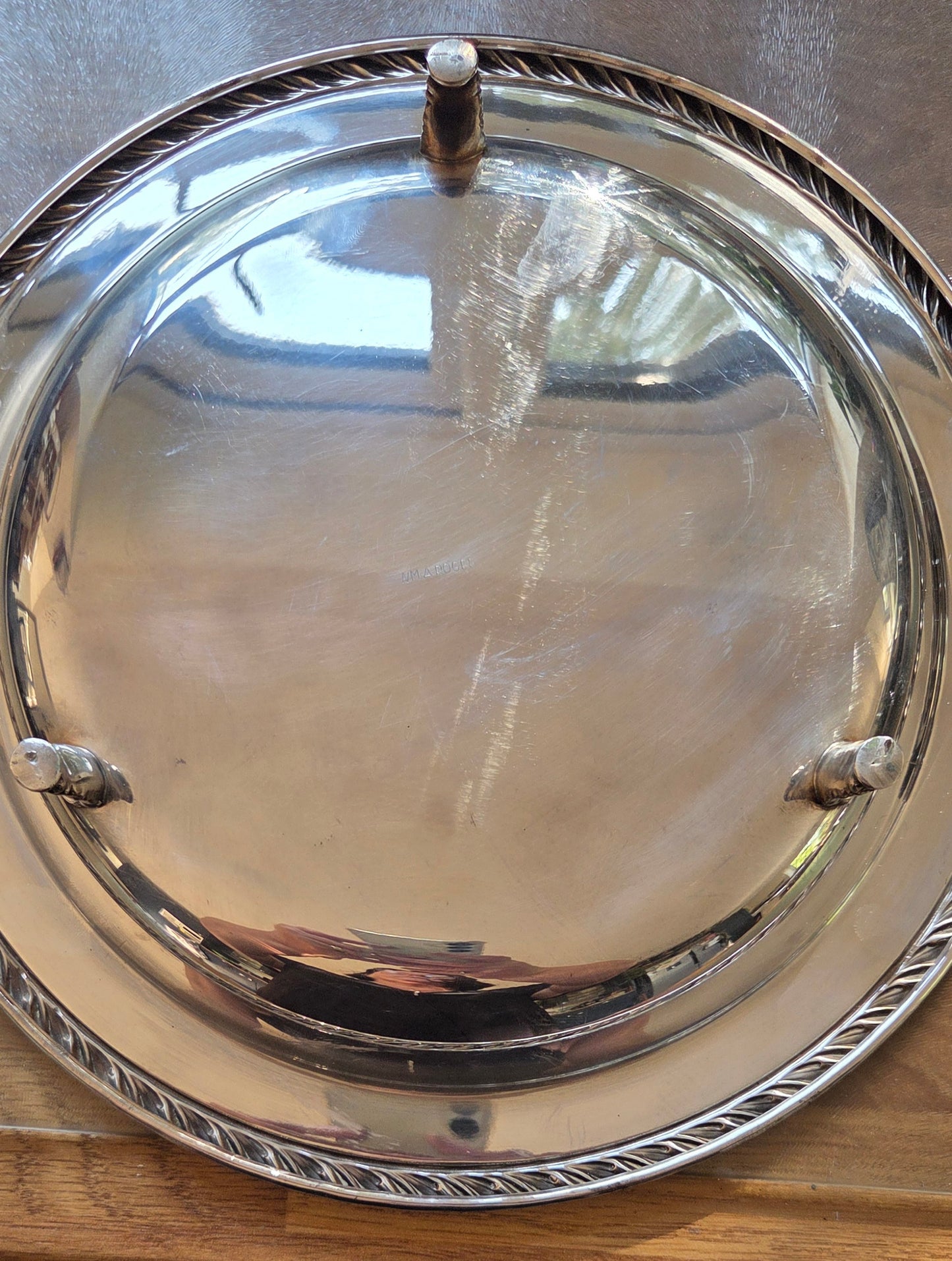 Re-imagined Plated Silver Metal Dish on Feet.
