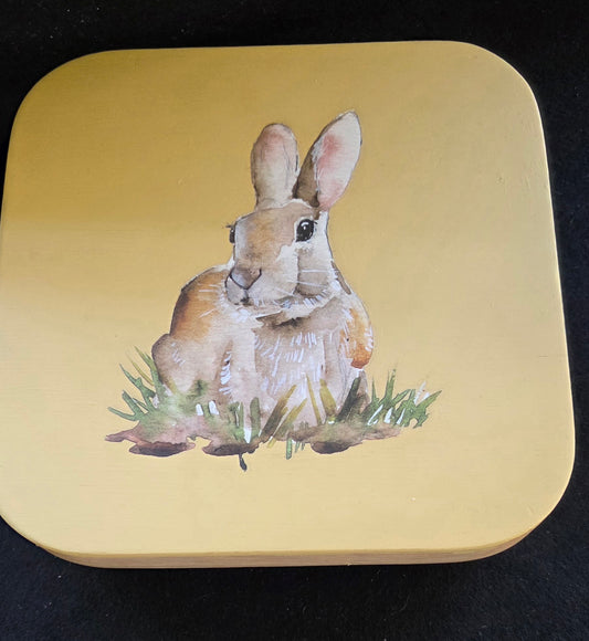 Decorative Wooden Riser with a Spring Rabbit Design