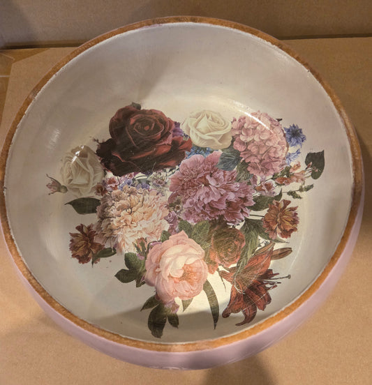 Pink and White Wooden Bowl