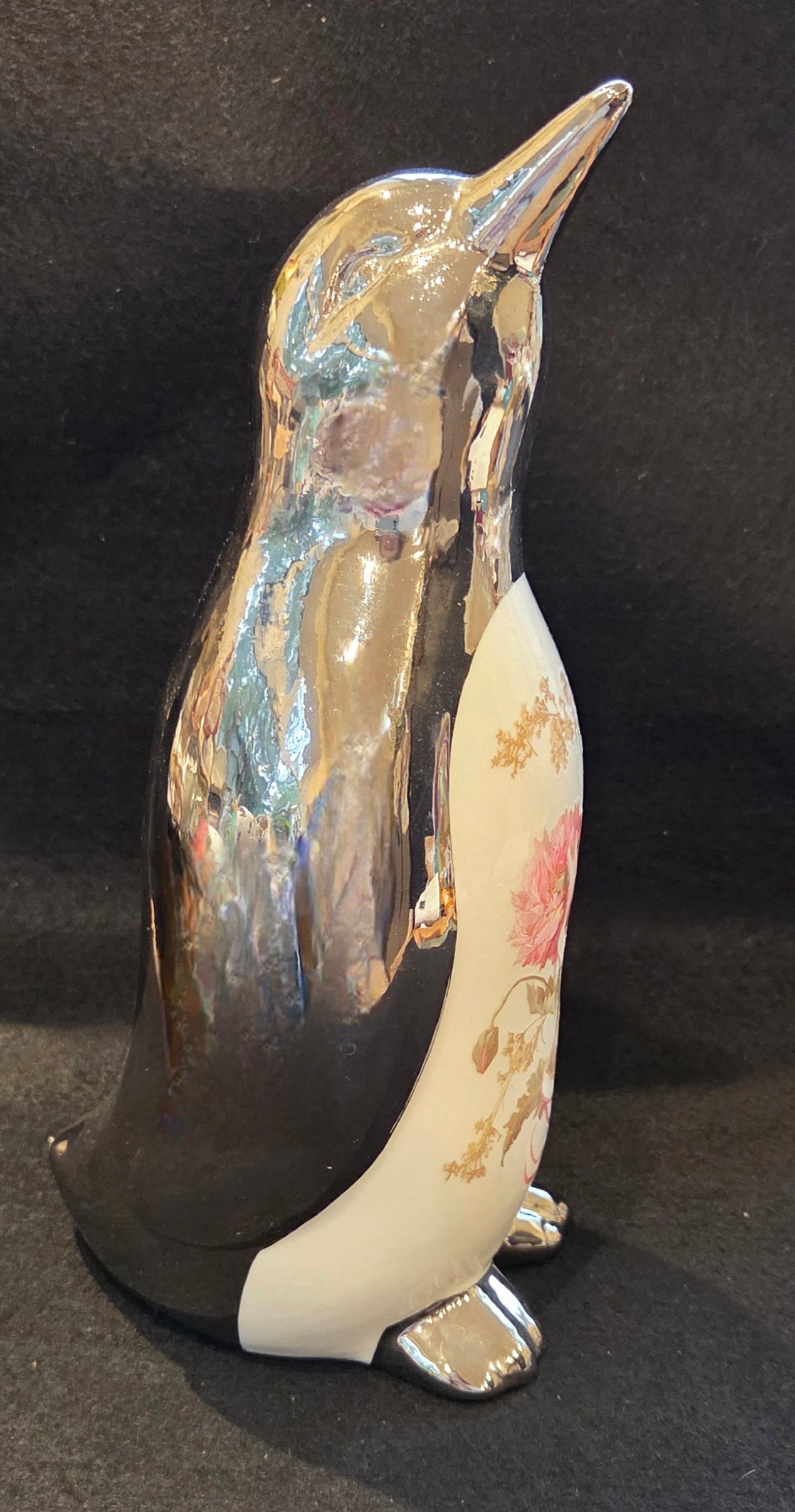 Bespoke Ceramic Silver, White and Floral Penquin