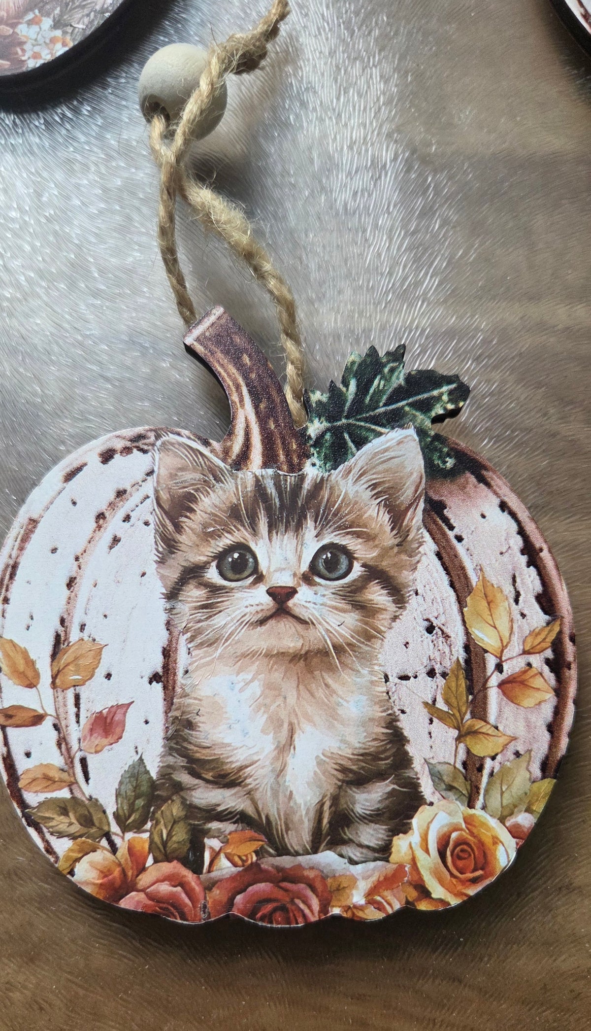 Cat and Squirrel 2d Pumpkin Hanging Ornaments