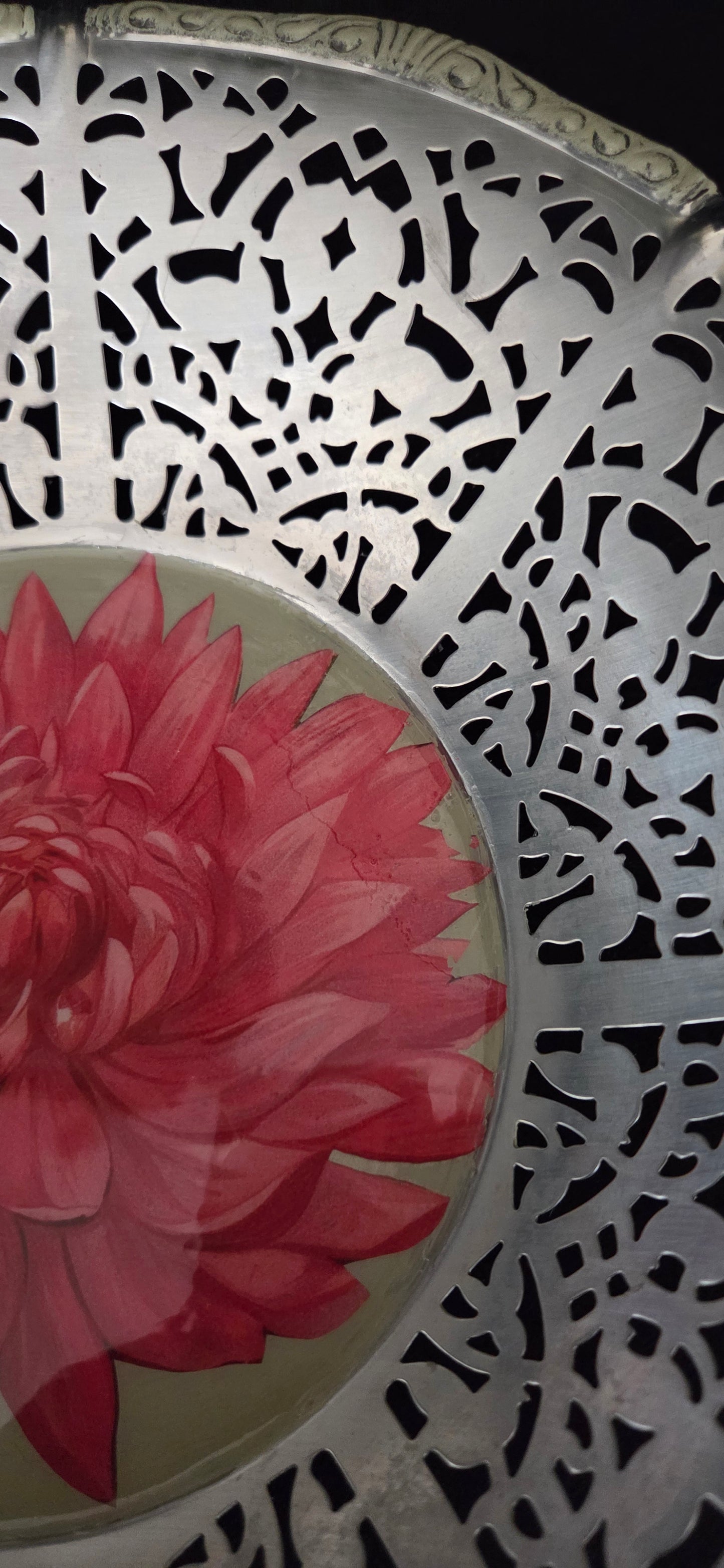 Delicate Hand Decorated Cut Out Steel Dahlia bowl.