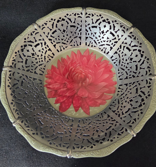 Delicate Hand Decorated Cut Out Steel Dahlia bowl.