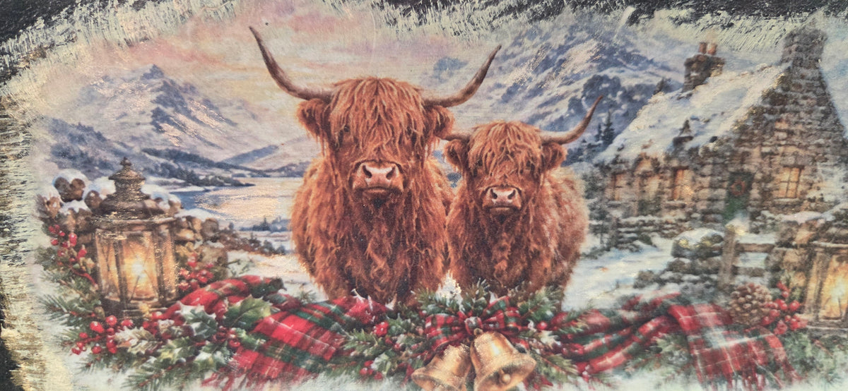Bespoke Decoupaged Seasonal Highland Cow Slate