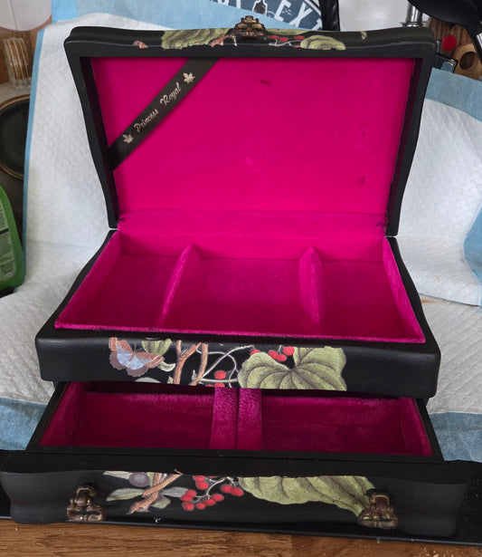 Black, Floral Jewellery box with drawer