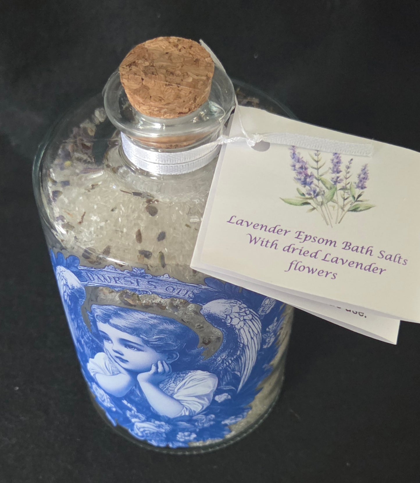 Lovely Blue Angel Bottle Containing Lavender Bath Salts - 500g
