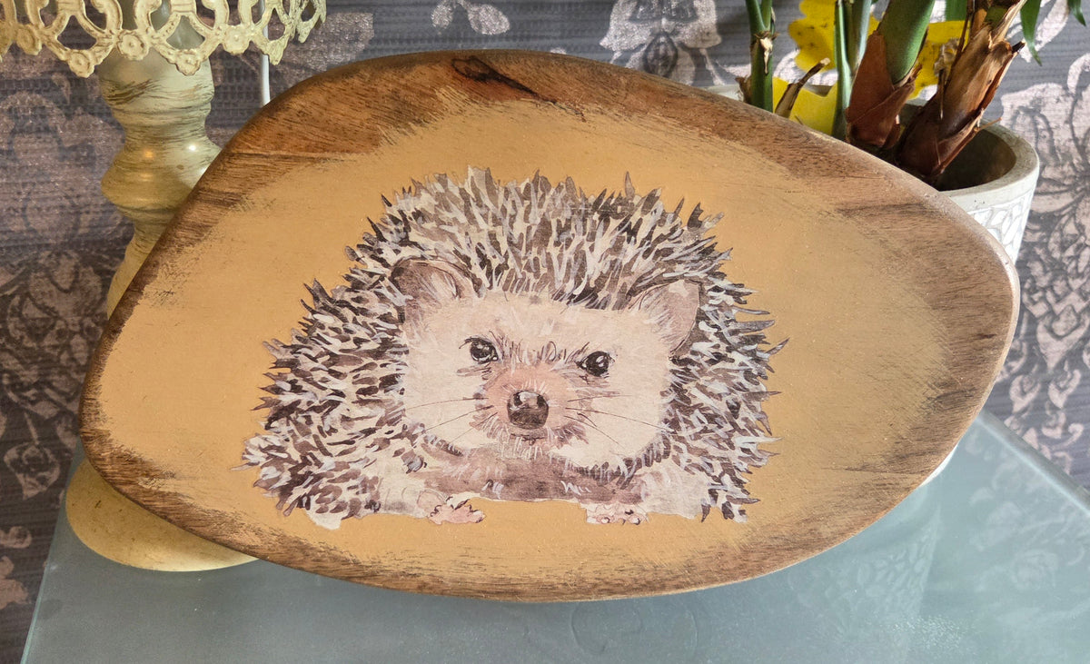 Wooden Distressed Hedgehog Trivet