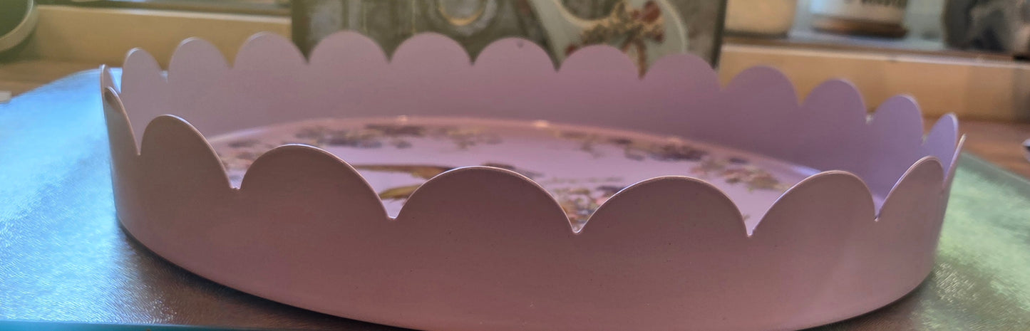 Large 30cm Bespoke Lilac Chinoiserie Style Scalloped-edge Tray