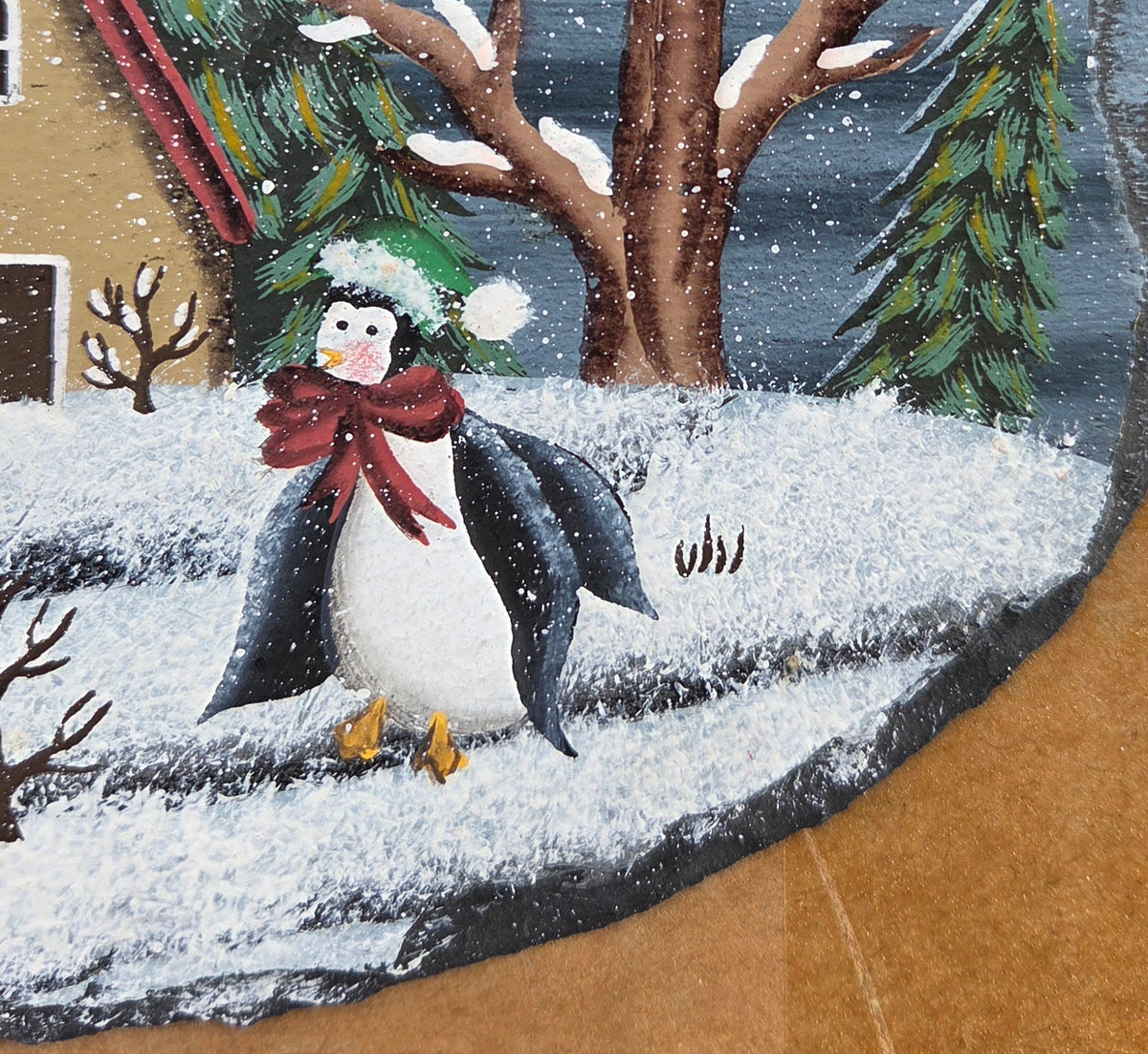 Hand Painted Winter Penguins Slate