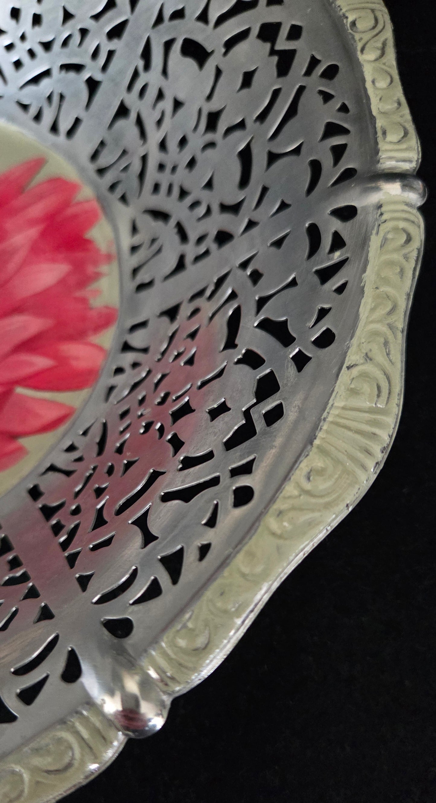Delicate Hand Decorated Cut Out Steel Dahlia bowl.