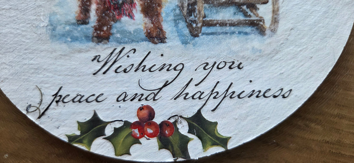Hand Decorated 15cm Round Christmas Highland Cow Hanging Slate