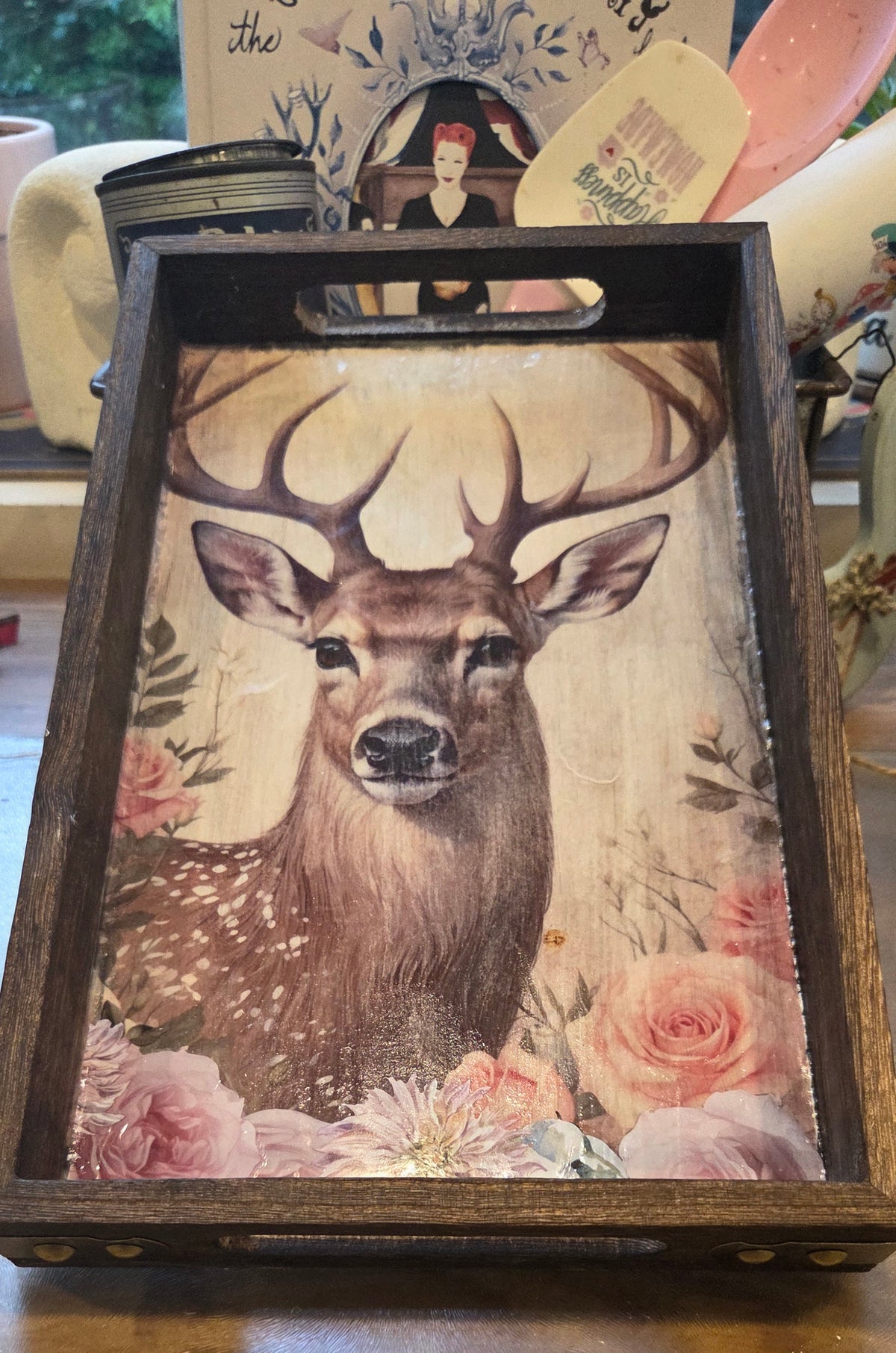32cm Wooden Decoupaged Tray,