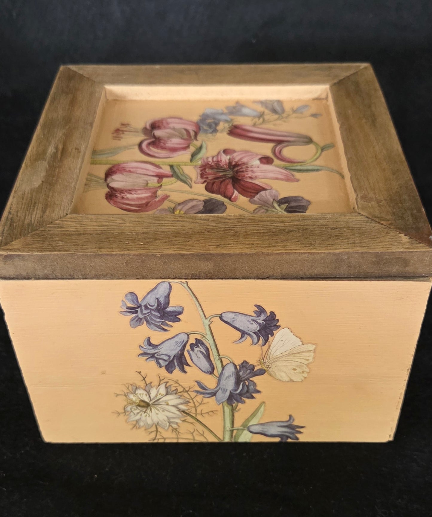Square Floral Peach Wooden Box