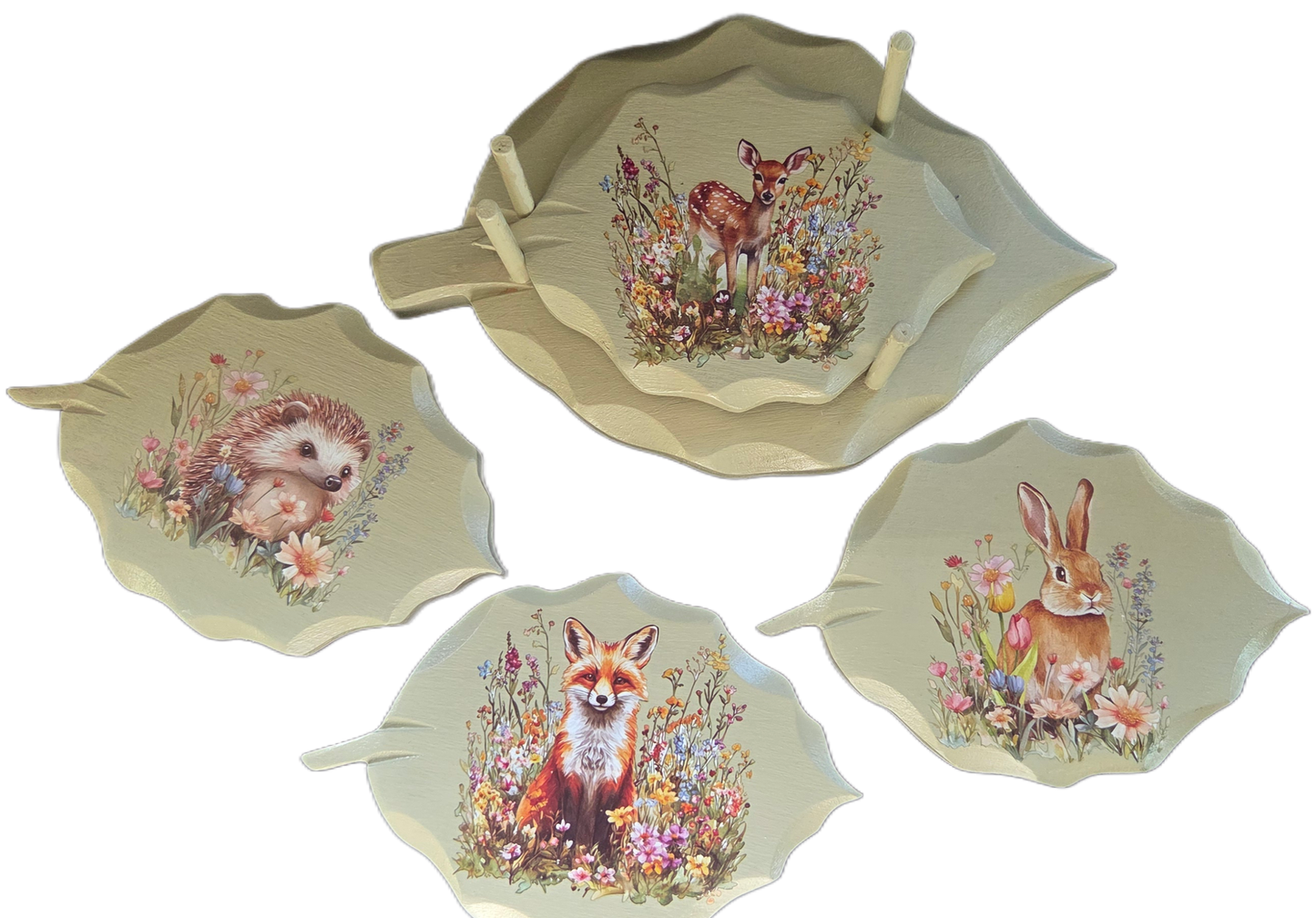 Woodland Friends Stacking Wooden Coasters