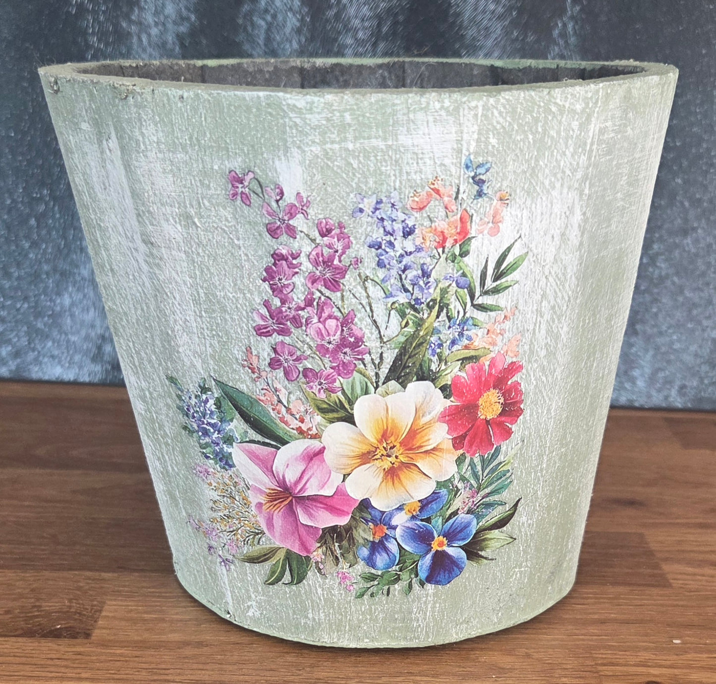 Hand Decorated Floral Wooden Flower Pot