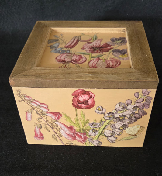 Square Floral Peach Wooden Box
