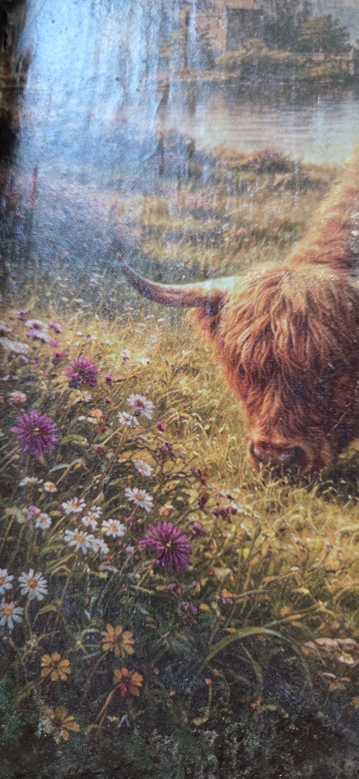Wooden Tray with Handles Featuring an Highland Cow