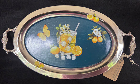 Hand Decorated Metal Drinks Tray with handles - Summer Lemons Range