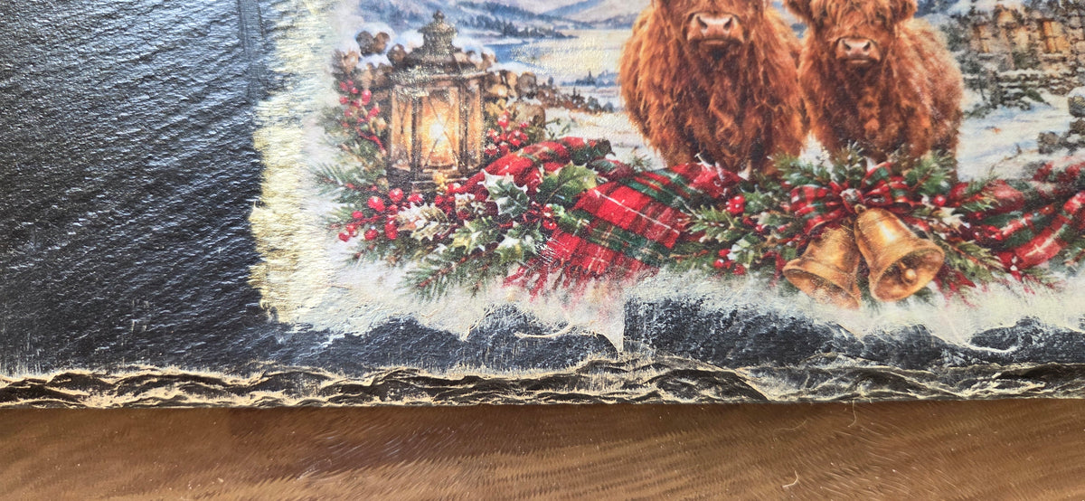 Bespoke Decoupaged Seasonal Highland Cow Slate